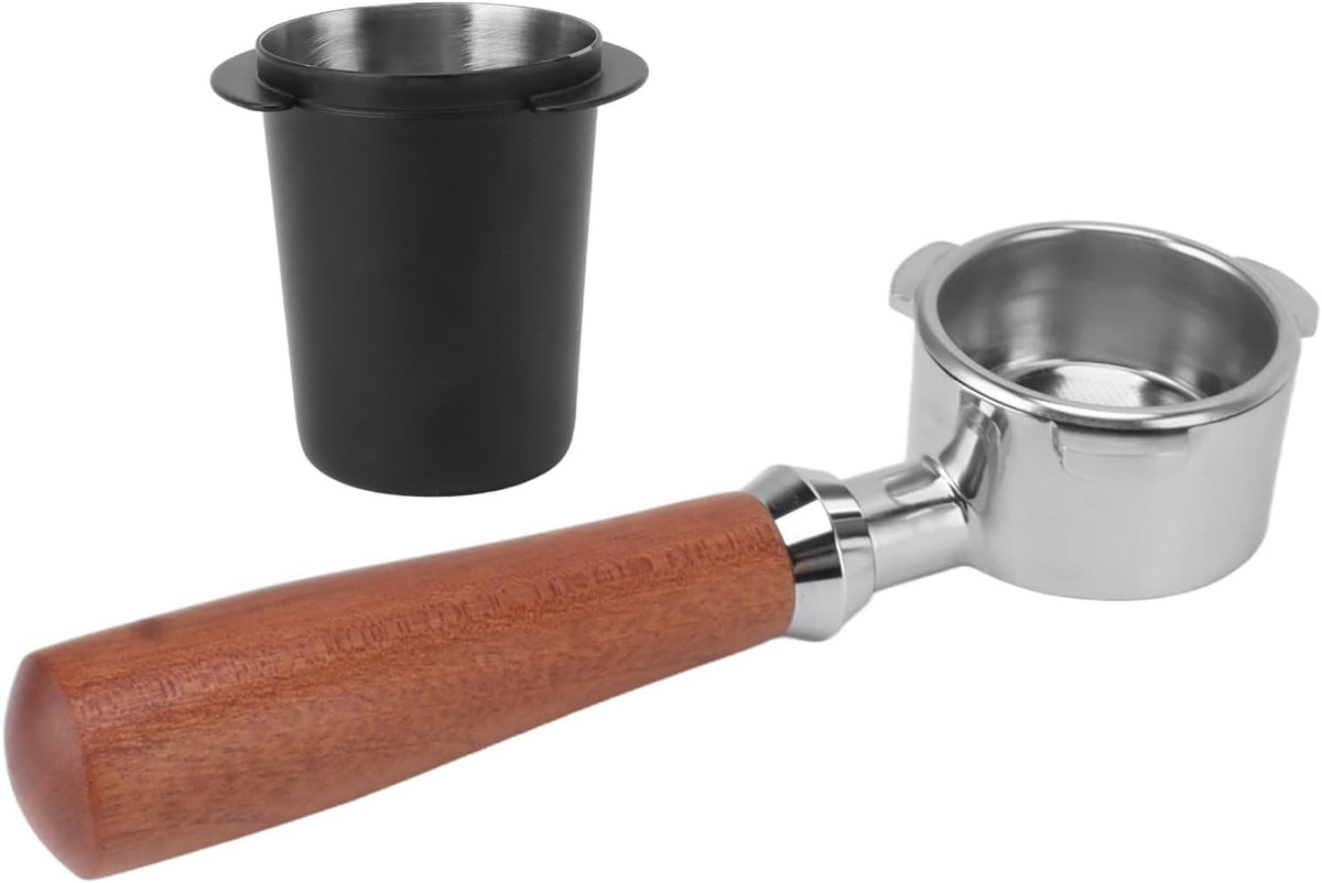 51mm Bottomless Portafilter – Stainless Steel Naked Filter with Wooden Handle
