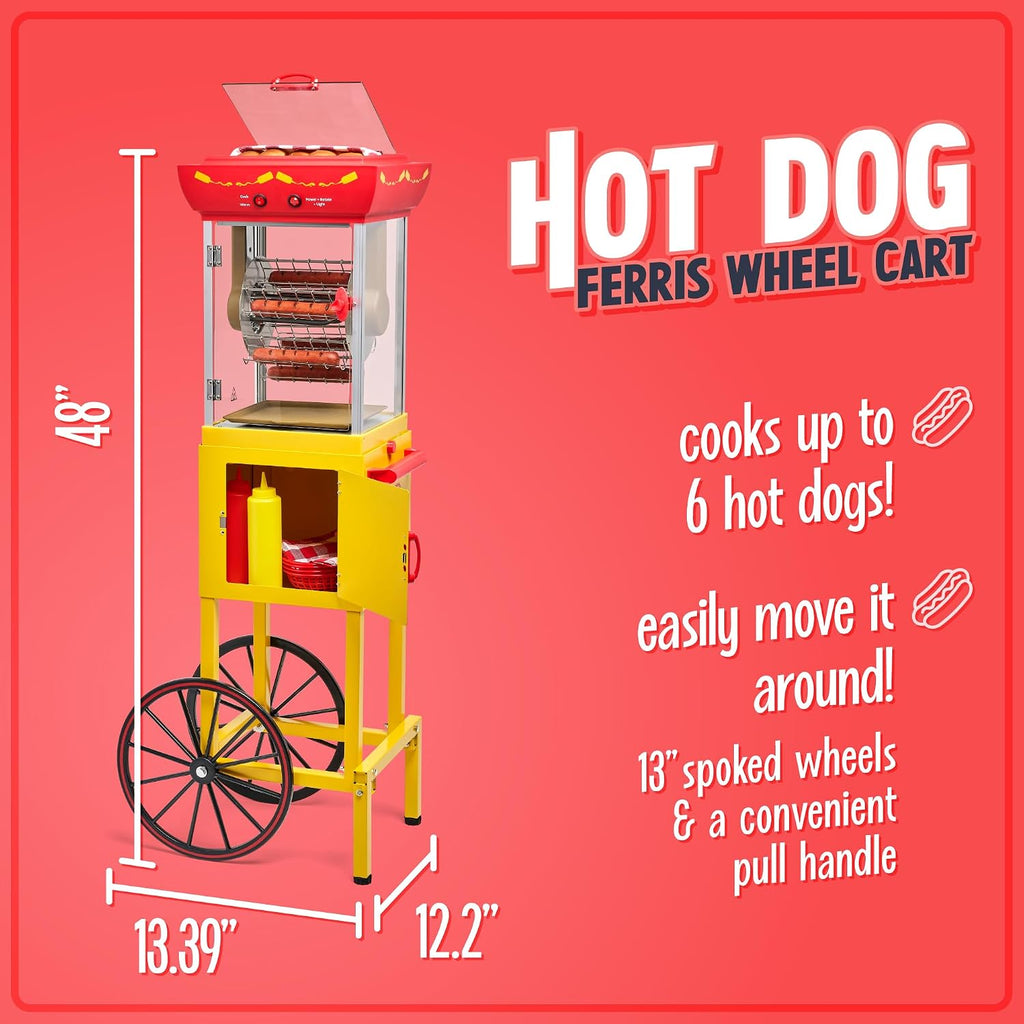 Vintage Hot Dog Cart Roller – Retro Party Grill & Bun Warmer