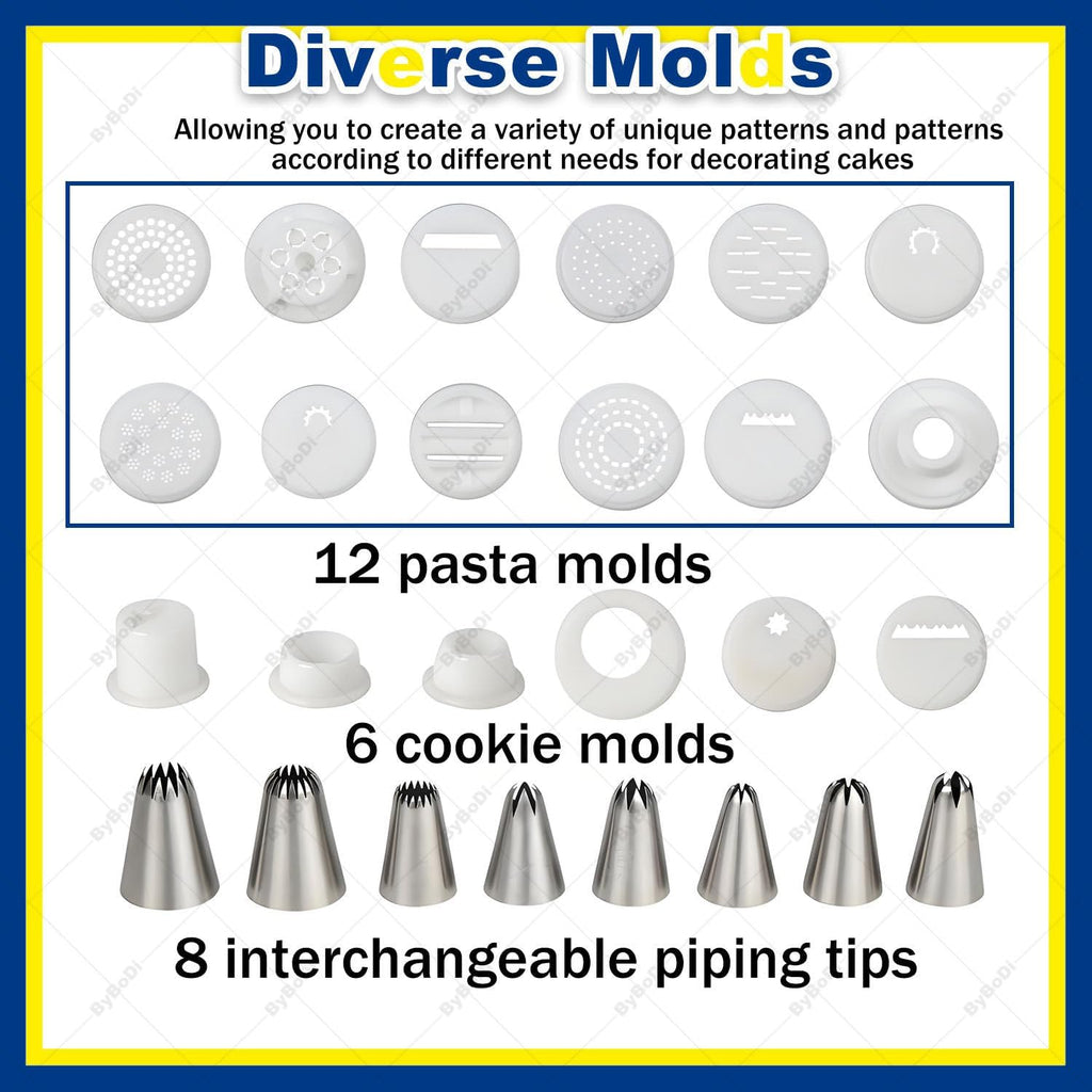 Automatic Cookie & Pasta Maker – 24-Piece Mold Set, 180W Electric Baking Tool