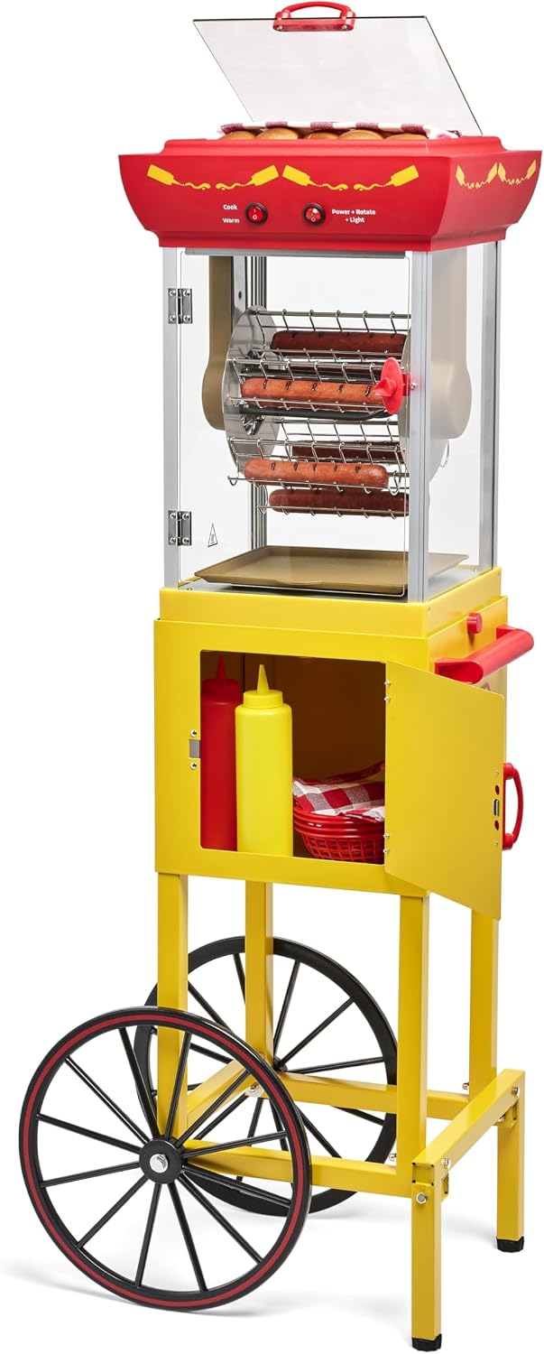 Vintage Hot Dog Cart Roller – Retro Party Grill & Bun Warmer